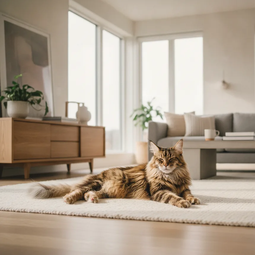 Grand chat détendu dans un intérieur spacieux